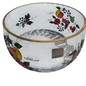 Fifth Ave Crystal 9" Venetian Fruit‎ Bowl Romania 22K Gold Rim Cottagecore Decor